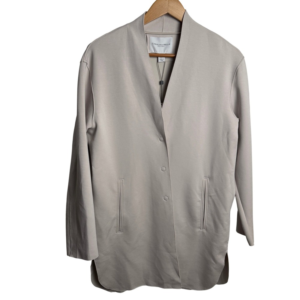 Carolina Belle Snap Cardigan Coatigan S Beige Snap Front Quiet Luxury Office